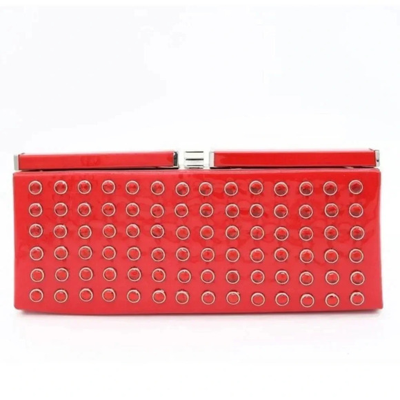 Hot in Hollywood Semi Rigid Red Clutch XL Patent Faux Leather Rhinestones NWT - Picture 1 of 8